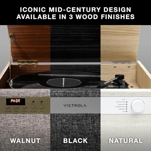 6-in-1 Turntable with CD & Cassette Player, Bluetooth, Walnut W521323