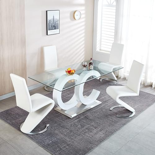 70 inch Clear Tempered Glass Dining Table with Golden Stainless Steel Pedestal J326