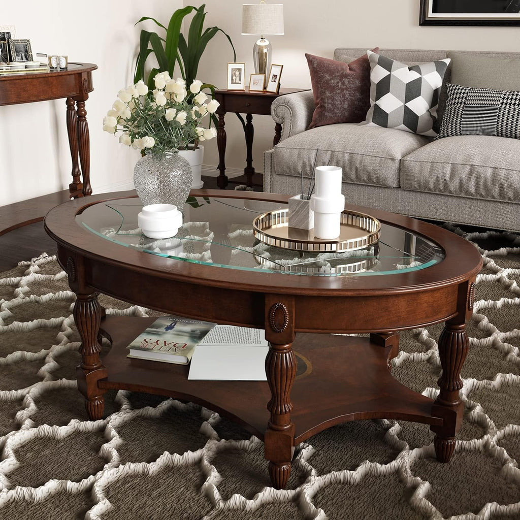 Solid Wood Coffee Table With Glass Top F31667