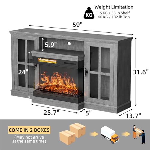 Gray Glass Fireplace TV Stand I2346