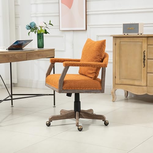 Light Blue Boucle Fabric Ergonomic Office Chair with Wheels and Wood Legs F40747
