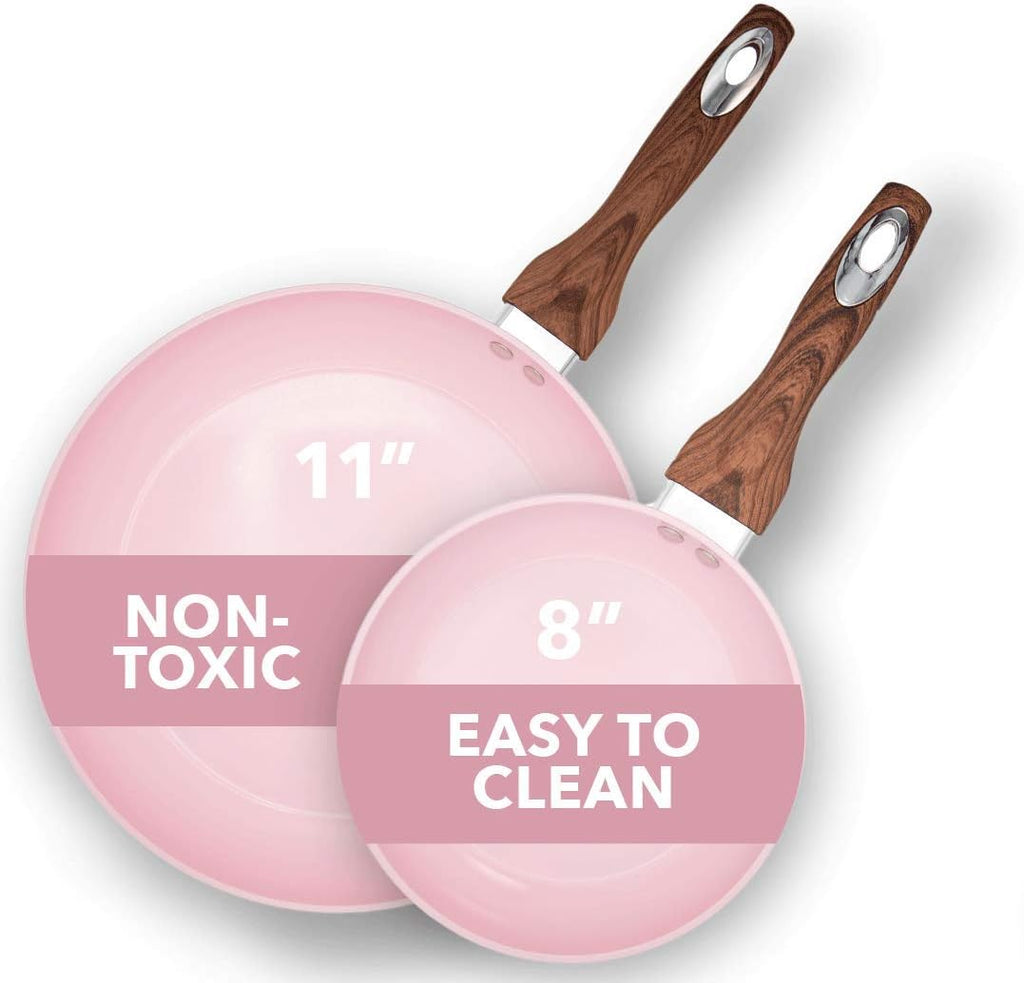 8 & 11 Inch Nonstick Ceramic Frying Pan Set, 2 Piece, Yellow Y3517