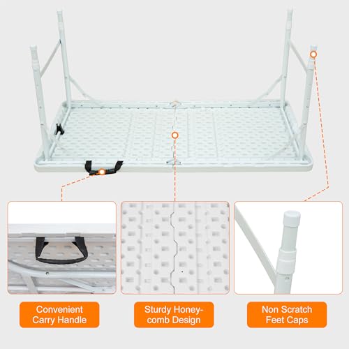 4ft White Plastic Folding Table with Carry Handle G880