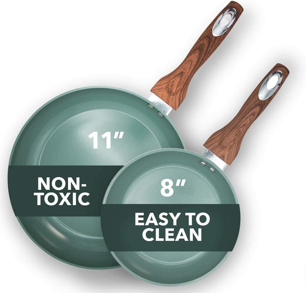 8 & 11 Inch Nonstick Ceramic Frying Pan Set, 2 Piece, Yellow Y3517