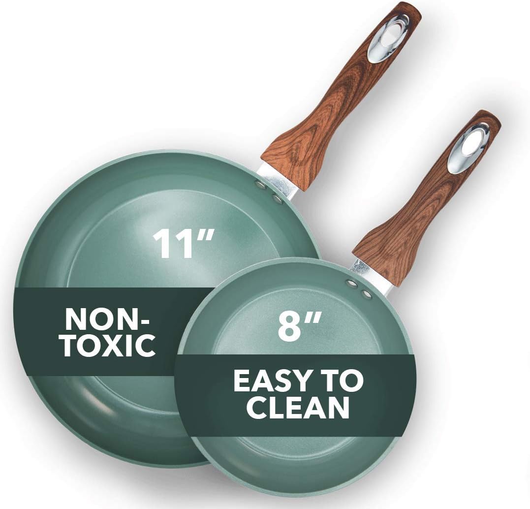 8 & 11 Inch Nonstick Ceramic Frying Pan Set, 2 Piece, Yellow Y3517