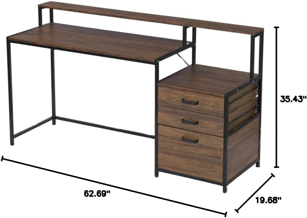 63 Inch Computer Desk with Drawers & Monitor Stand F8994