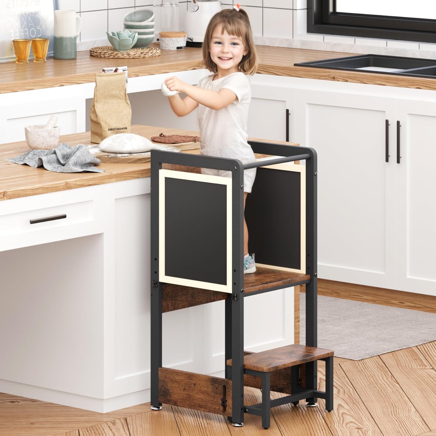 4 in 1 Adjustable Height Wooden Toddler Kitchen Stool E426117