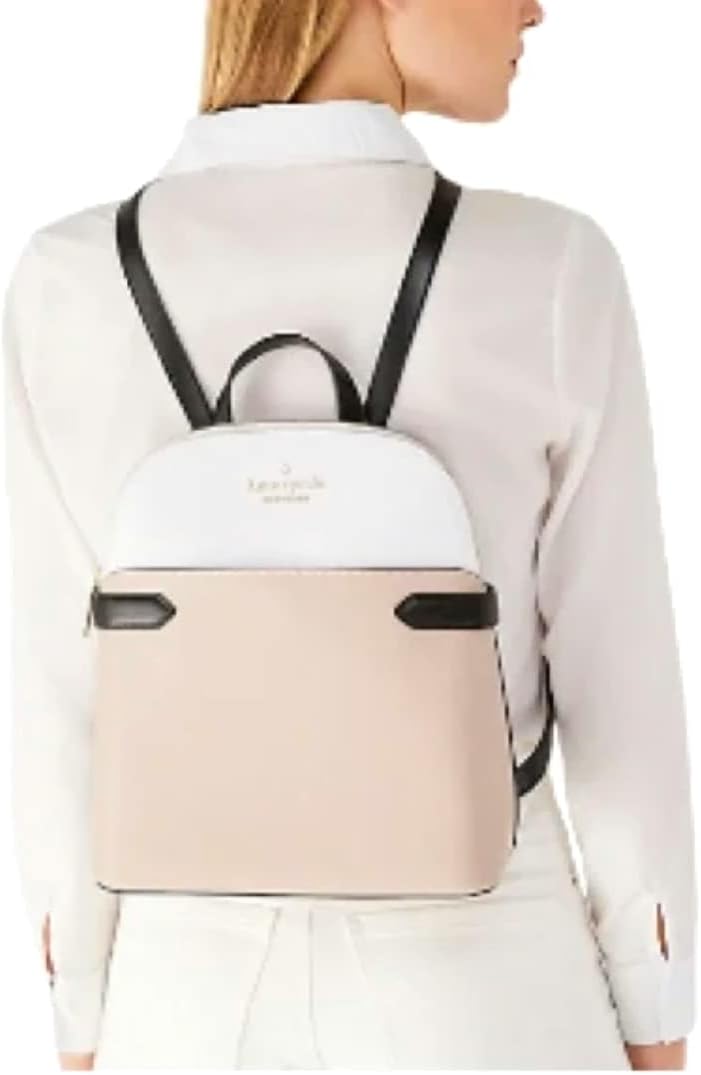 Warm Beige Black Leather Medium Backpack A43723
