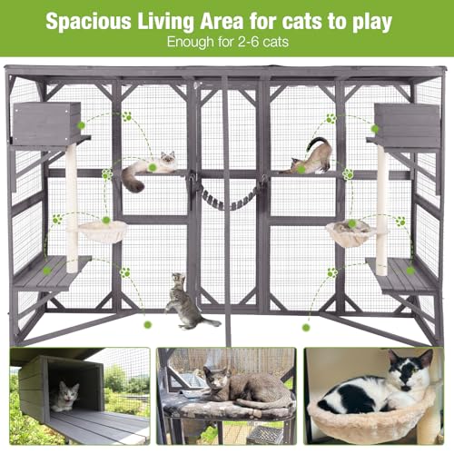 Outdoor Wooden Cat Enclosure with Scratching Posts B11408