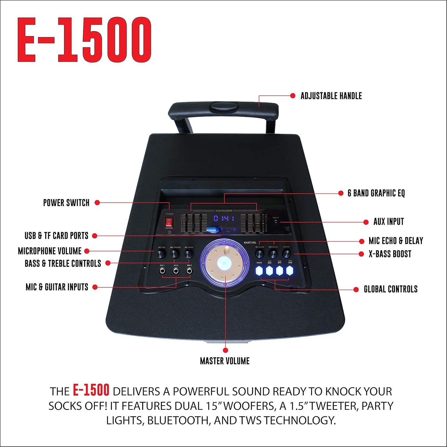 Large Bluetooth Speaker System with Dual 15” Woofers and 1.5” Tweeter H64960