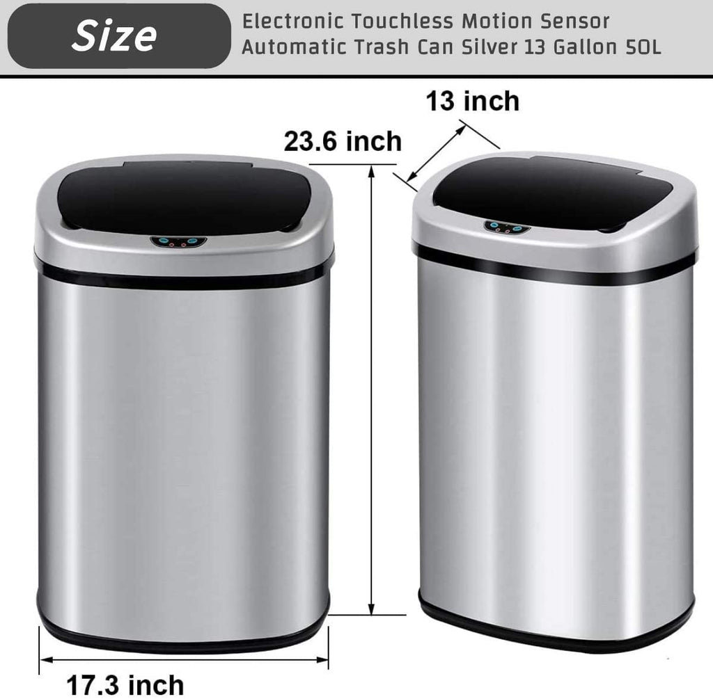 13 Gallon Stainless Steel Motion Sensor Trash Can with Lid J61529