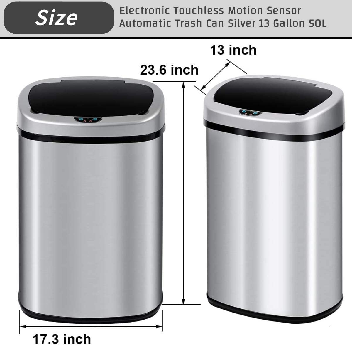 13 Gallon Stainless Steel Motion Sensor Trash Can with Lid J61529