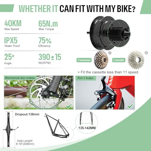 48V 500W/750W Rear Hub Motor Kit Electric Bike Conversion Kit O5229