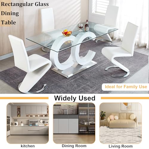70 inch Clear Tempered Glass Dining Table with Golden Stainless Steel Pedestal J326
