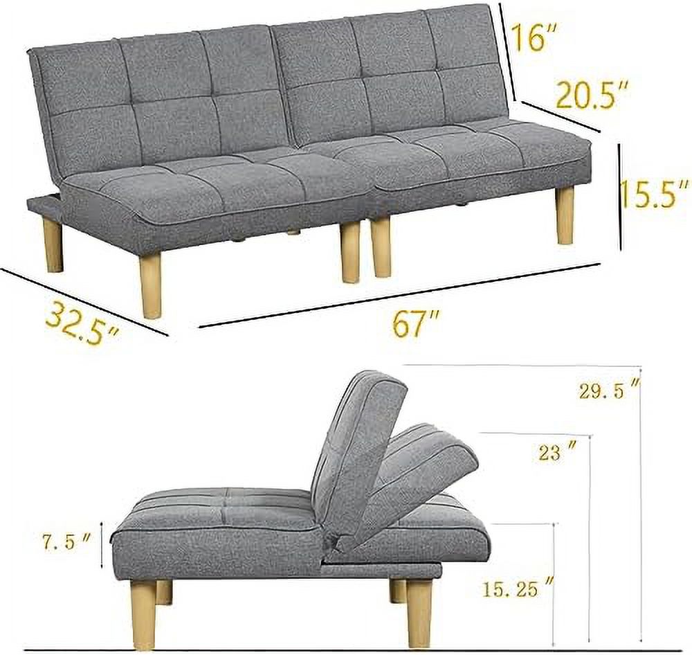 Grey Fabric 3-In-1 Convertible Futon Sofa Bed Twin USB Loveseat Couch Daybed with Folding Adjustable Backless 2 Piece Small Futon Couch Chairs P447678