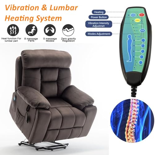 Extra Wide Power Recliner Lift Chair with Heat and Massage (Brown) T1132