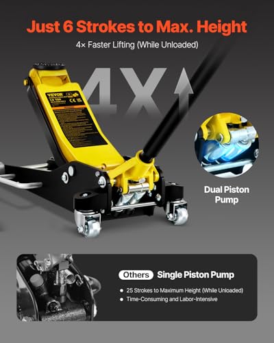 3 Ton Low Profile Aluminum Steel Racing Floor Jack with Dual Pistons Quick Lift Pump W2260