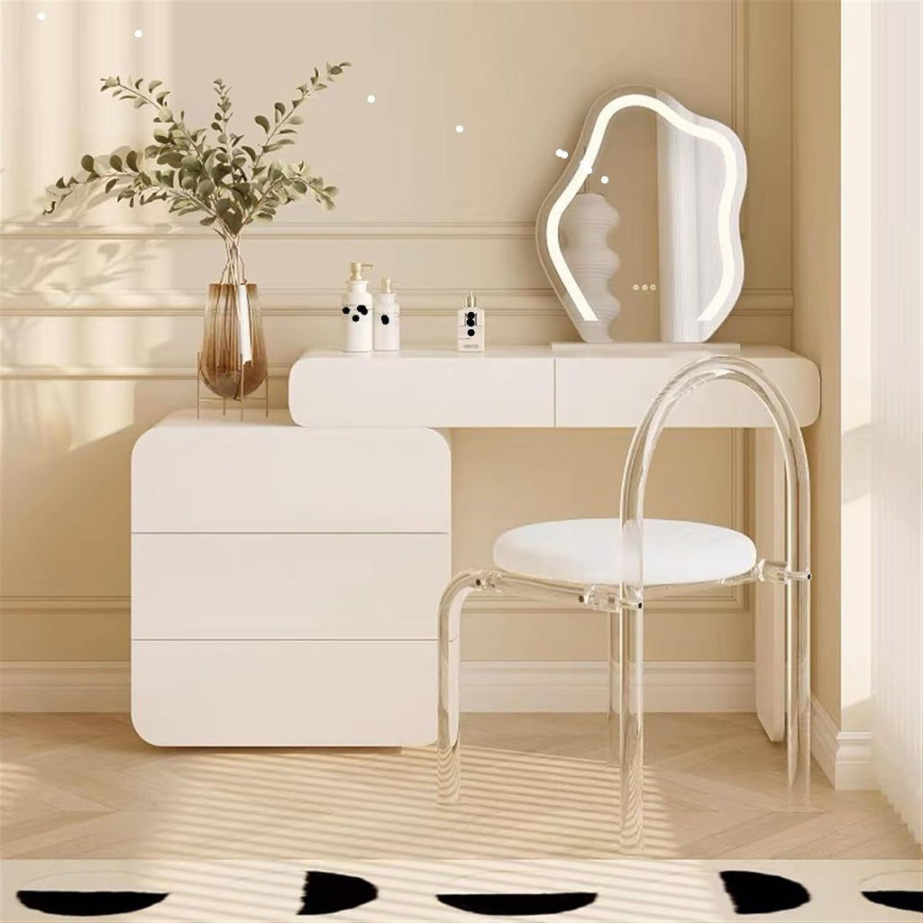 White Vanity Desk with 5 Drawers and Acrylic Transparent Chair J971