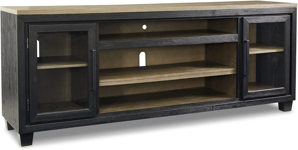 Black and Brown 2 Door Wood Glass TV Entertainment Media Console T74716