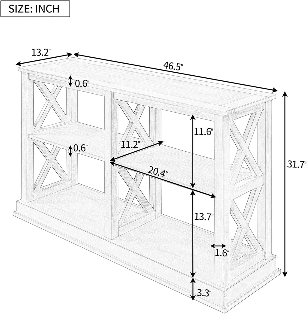 White Wash Console Table with 3-Tier Open Storage S3693