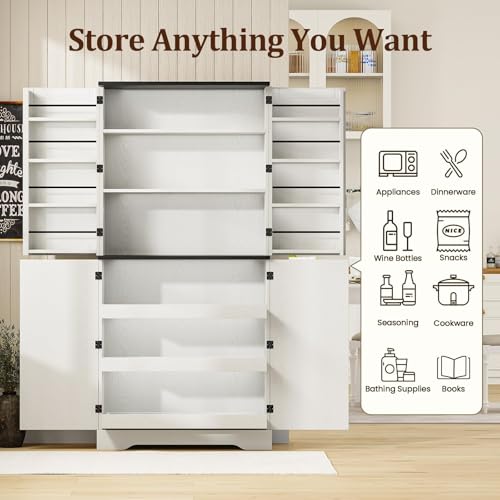White 72" Kitchen Pantry Storage Cabinet with 8 Shelves and 3 Pull-Out Racks A60168