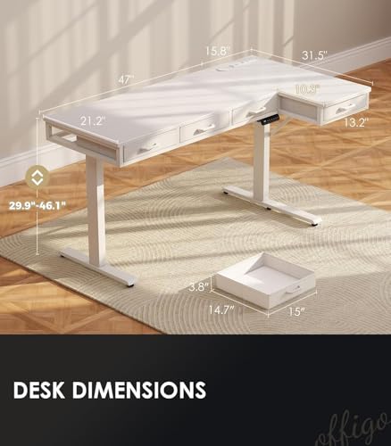 63 Inch L Shaped Electric Standing Desk with Drawers, Height Adjustable, Black G108