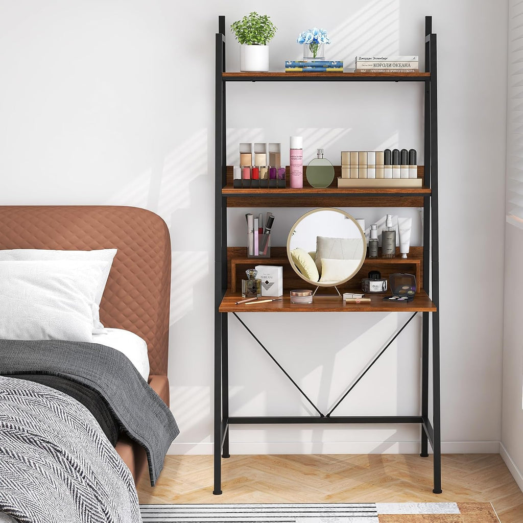 Brown Freestanding Ladder Desk with Open Shelves Z16907