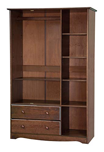100% Solid Wood Armoire Wardrobe Closet, Java, 4 Small Shelves, 1 Clothing Rod, 2 Drawers N913