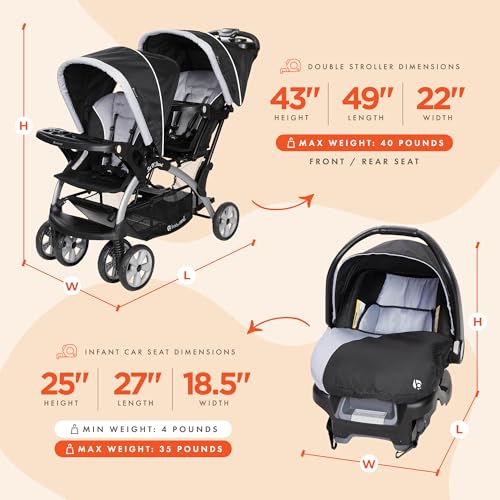Stormy Double Stroller and Infant Car Seat Travel System, 2 Pc Set F957