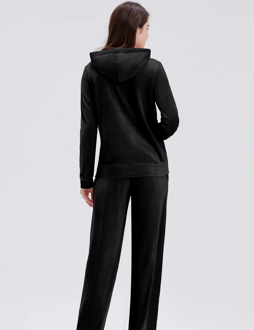 Black Velour 2 Piece Hoodie and Sweatpants Set F8710