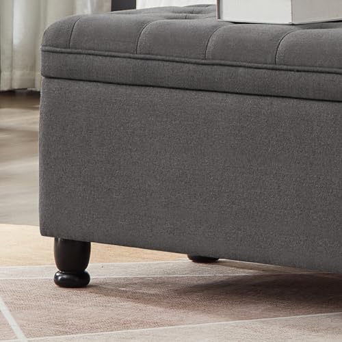 Gray Velvet Storage Ottoman Bench with Armrest E716805
