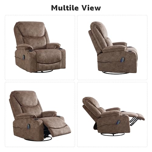 Oversized Dark Brown Power Reclining Leather Chair with Cup Holders and USB Port E5945