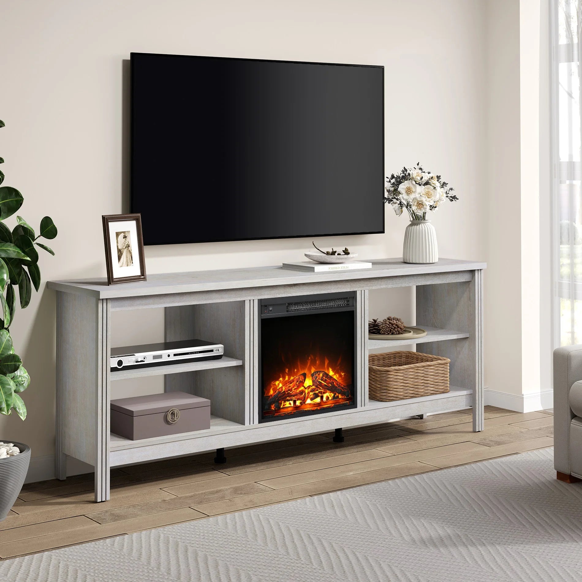Black TV Stand with 8 Storages K667813