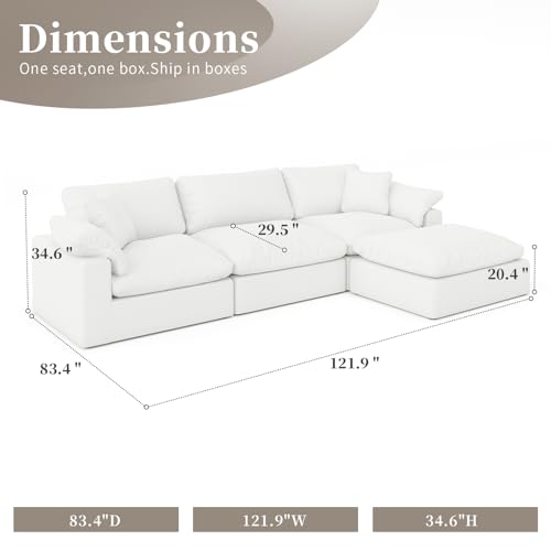 White U-Shaped Sectional Sofa with Detachable Covers T524469