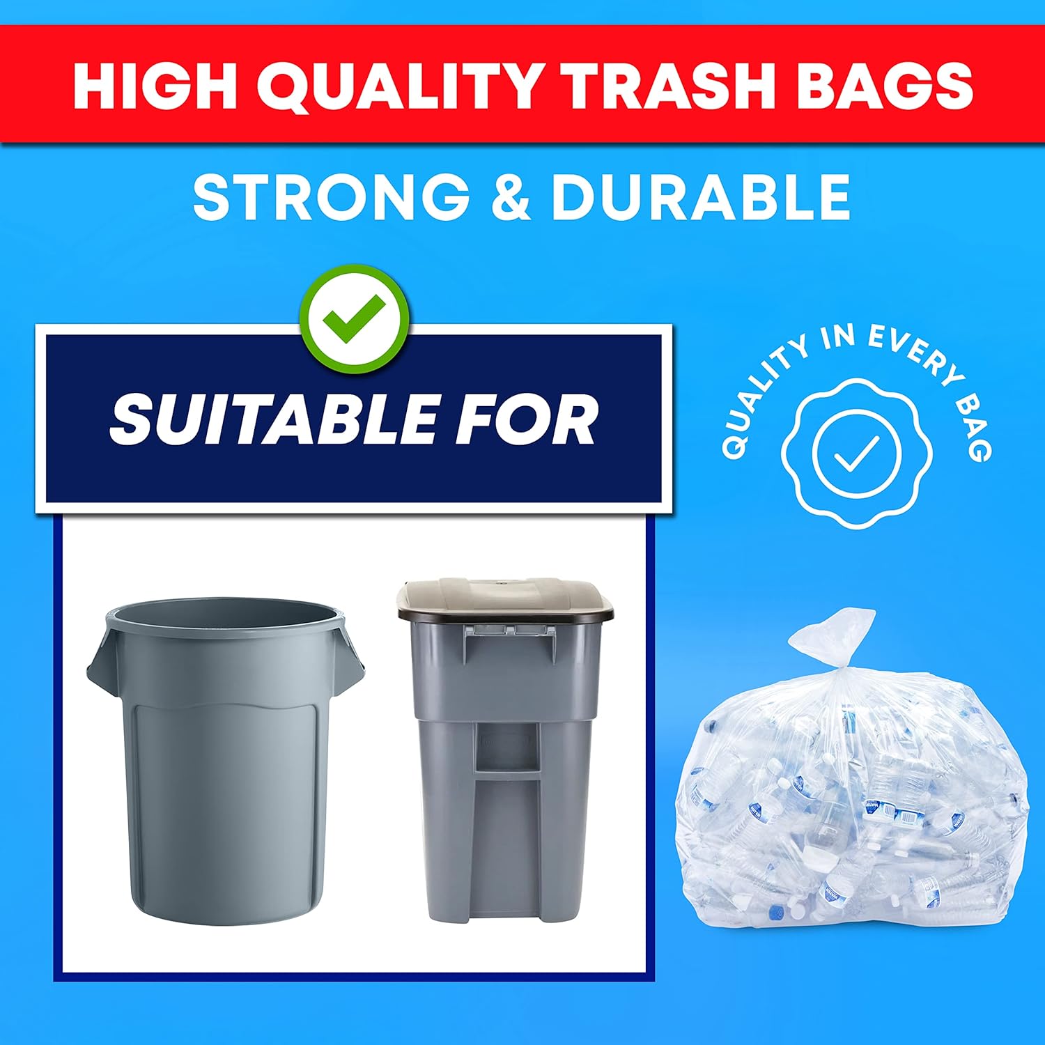 Clear Heavy Duty Trash Bags 30-33 Gallon 100 Bags with Ties I2666