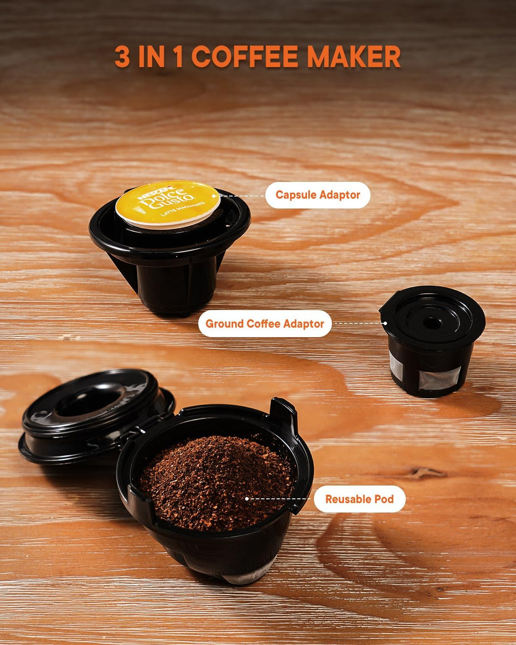 Black 3 in 1 Pod Coffee Maker with 40oz Removable Water Reservoir Z390214