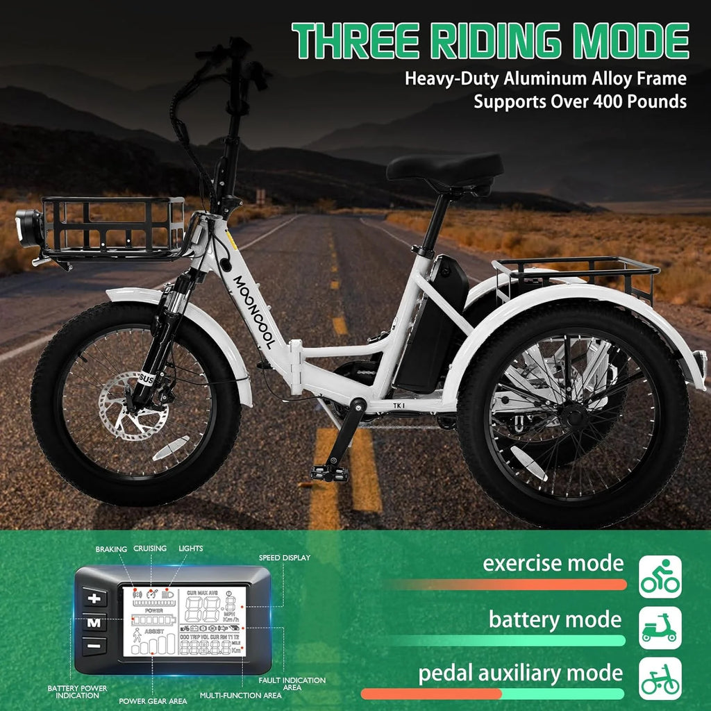 48V 20" Fat Tire 3 Wheel Folding Electric Tricycle O2165