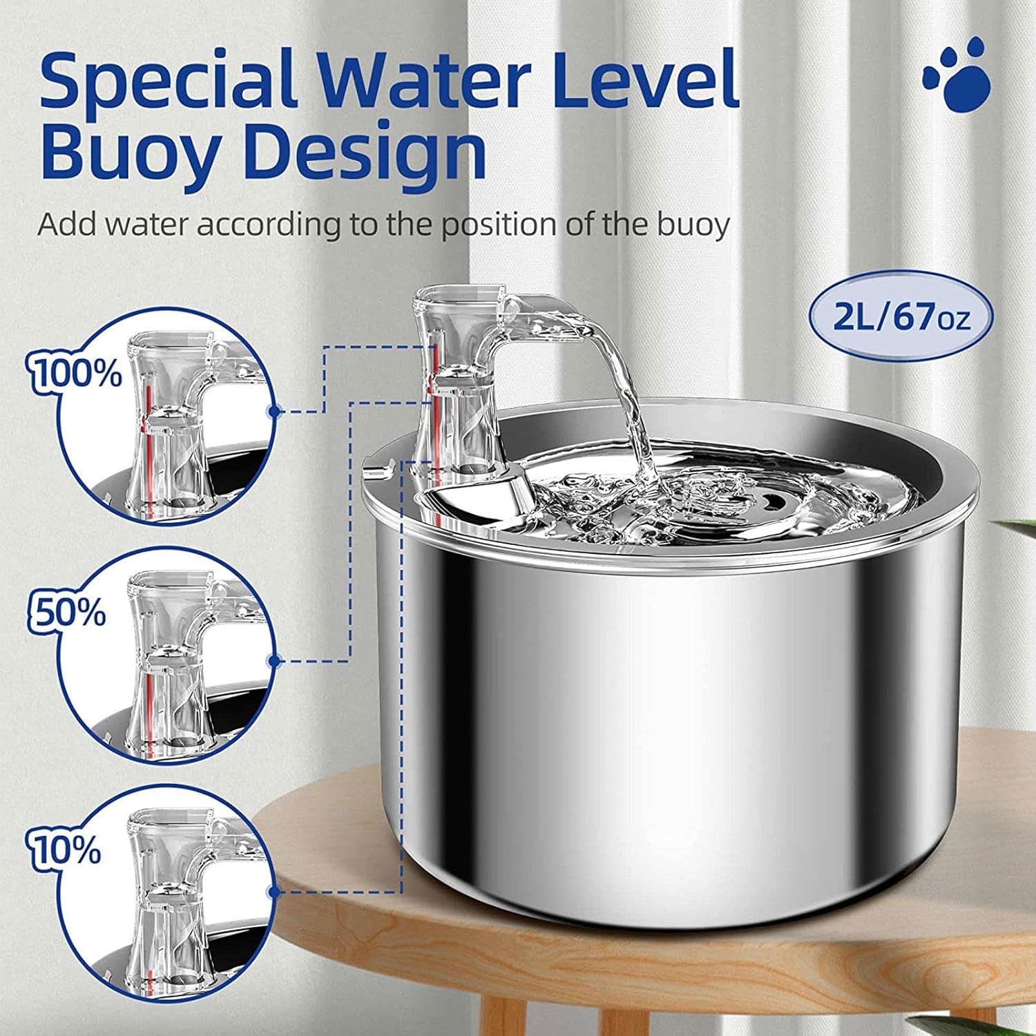 2L/67OZ 304 Stainless Steel Automatic Water Fountain G65262
