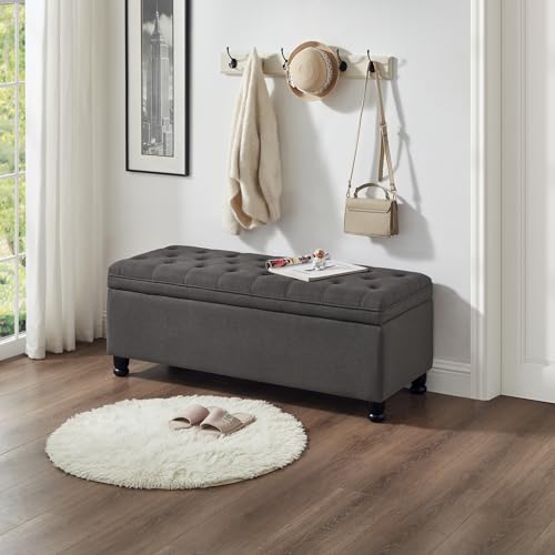 Gray Velvet Storage Ottoman Bench with Armrest E716805