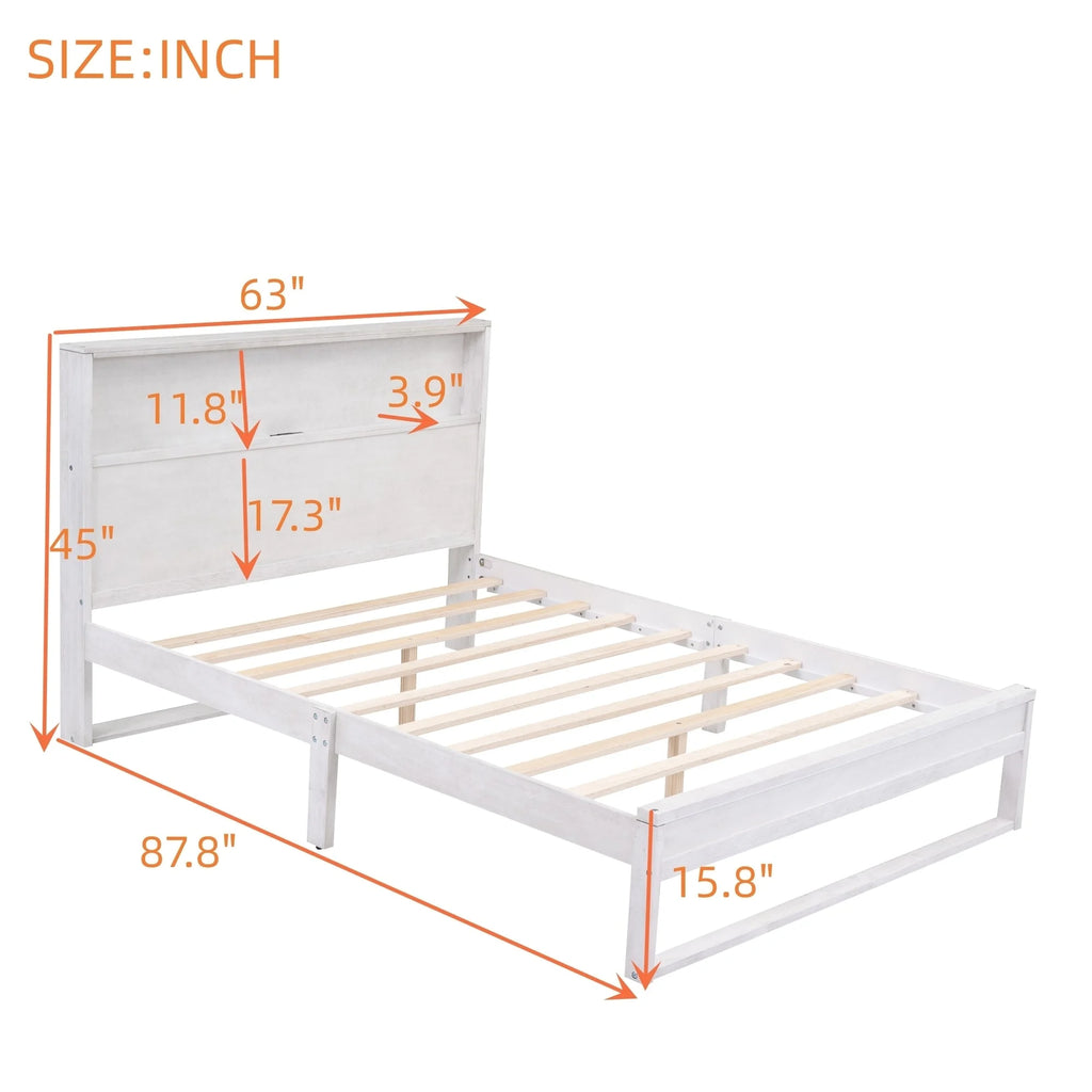 White Queen Size Platform Bed Frame with Storage P566950