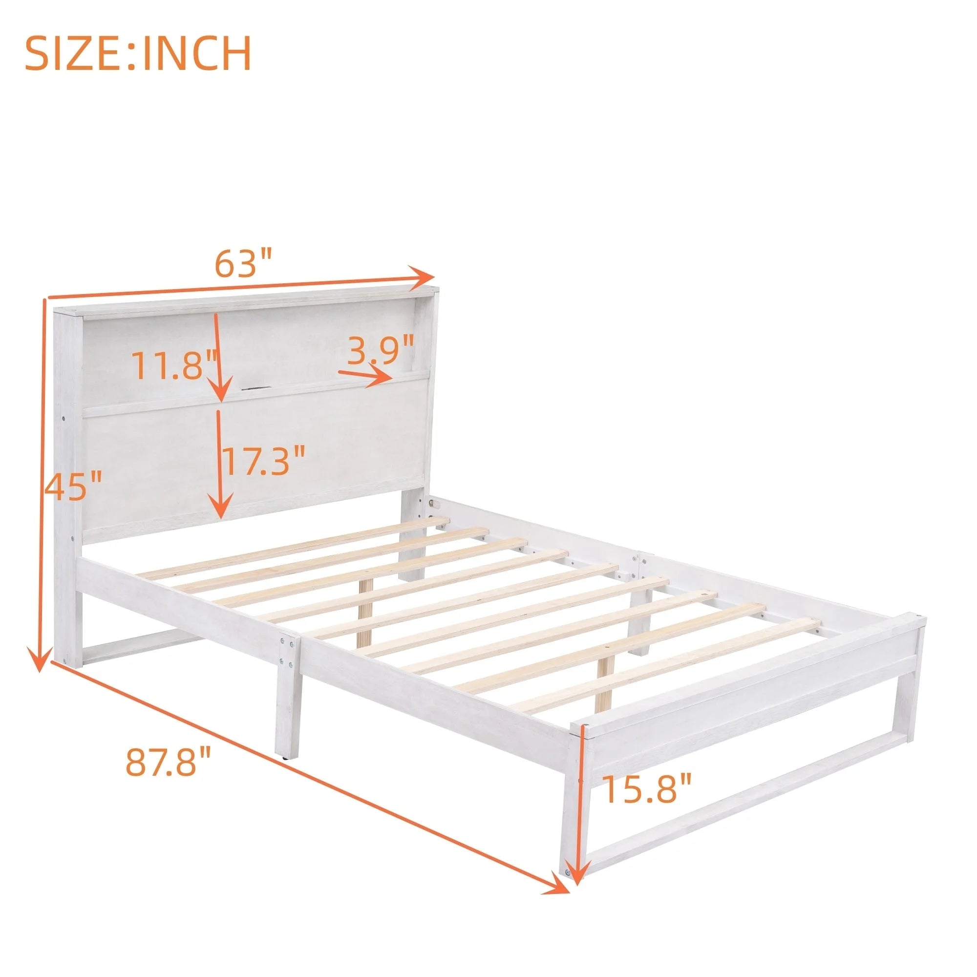 White Queen Size Platform Bed Frame with Storage P566950