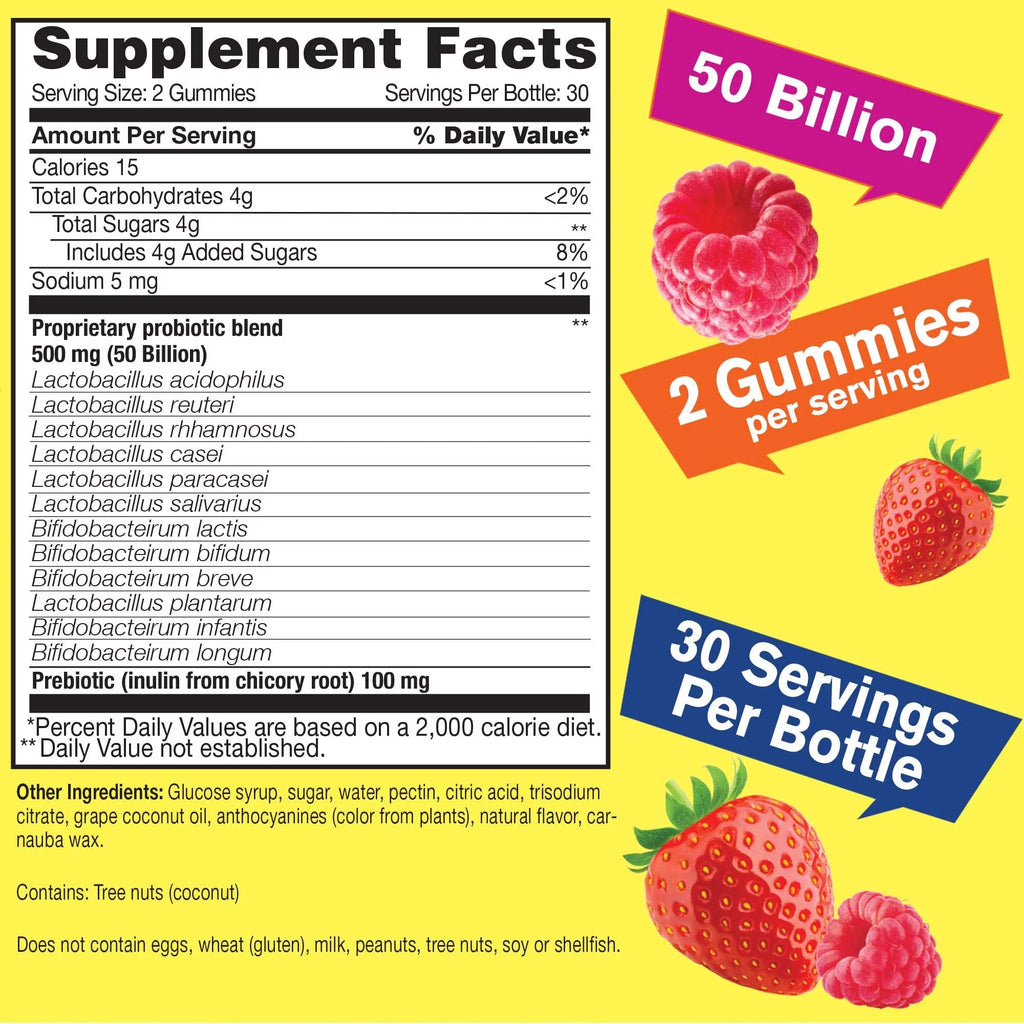 50 Billion Probiotics + Prebiotics Gummies with 12 Strains, 60 Gummies I643