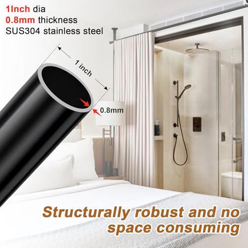 Black Metal Tension Curtain Rod Room Divider I303