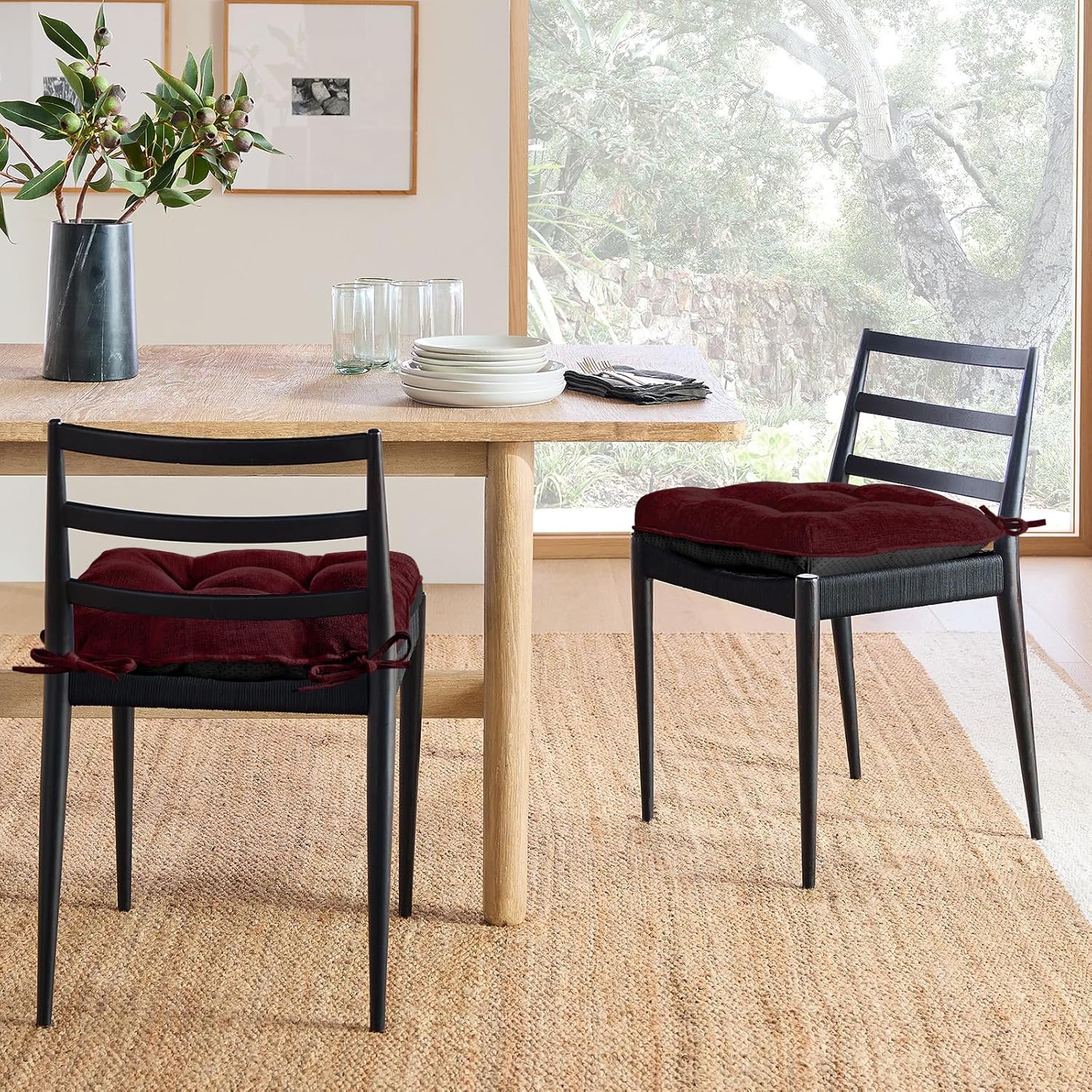 Burgundy 17" x 17" Memory Foam Chair Cushions with Adjustable Ties H3720