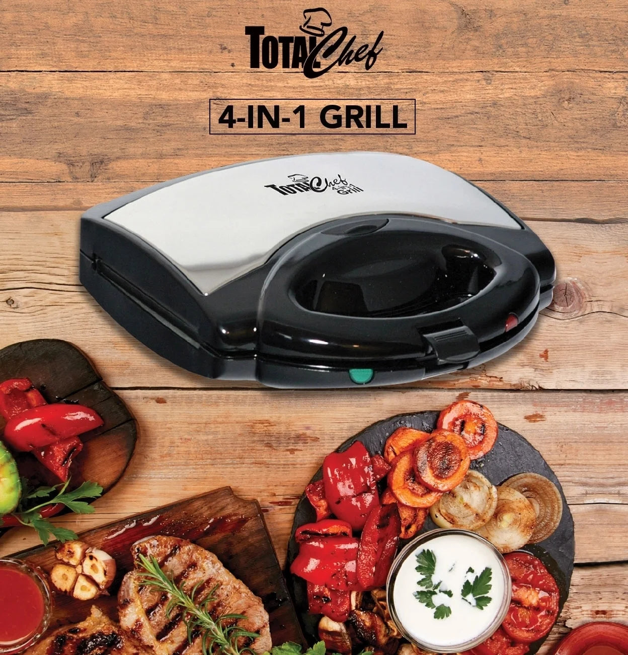 4-in-1 Waffle Maker with Removable Non-Stick Cast Iron Plates T50761