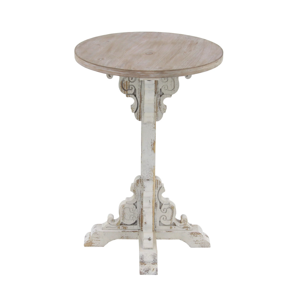 White Wood Accent Table with Brown Wood Top A12157