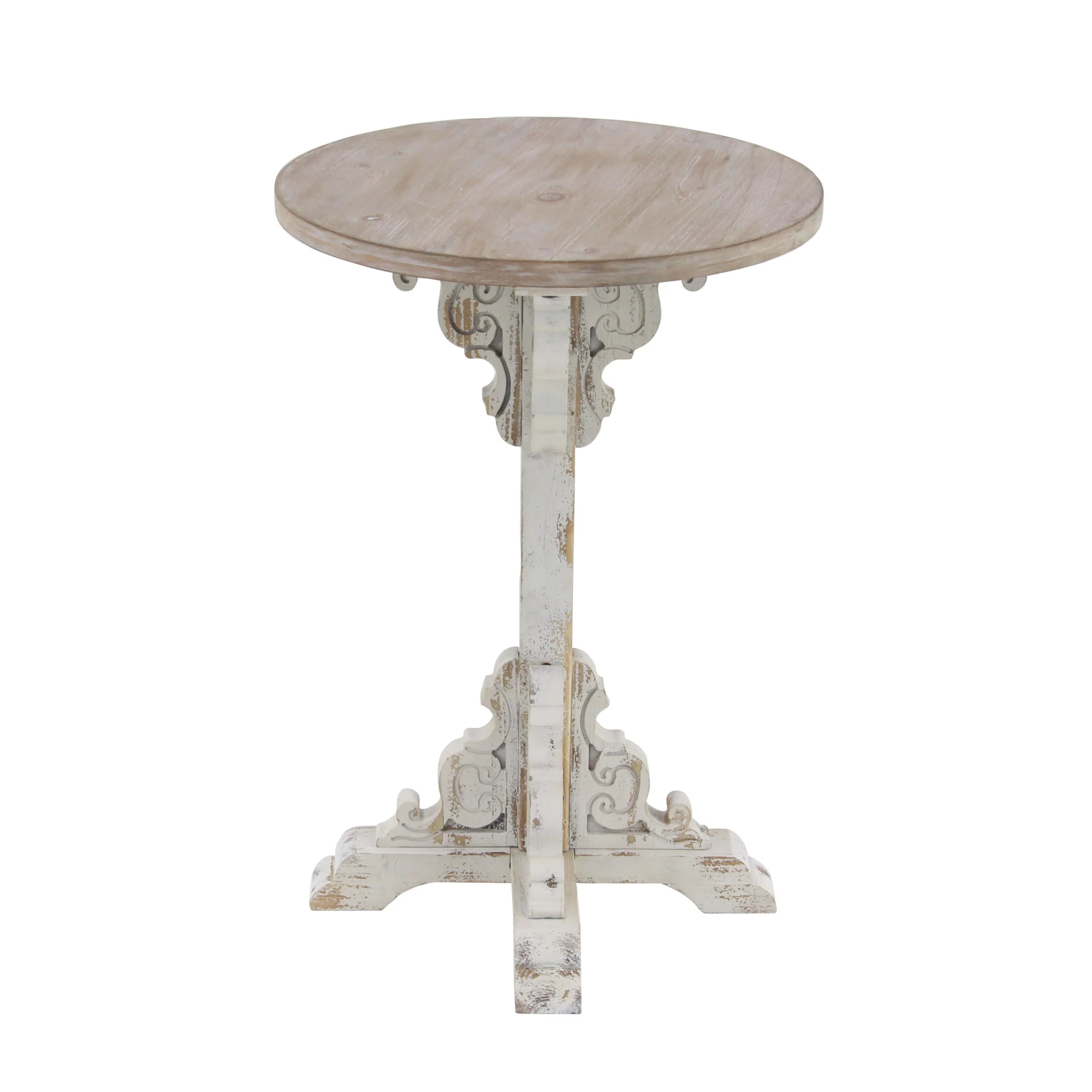 White Wood Accent Table with Brown Wood Top A12157
