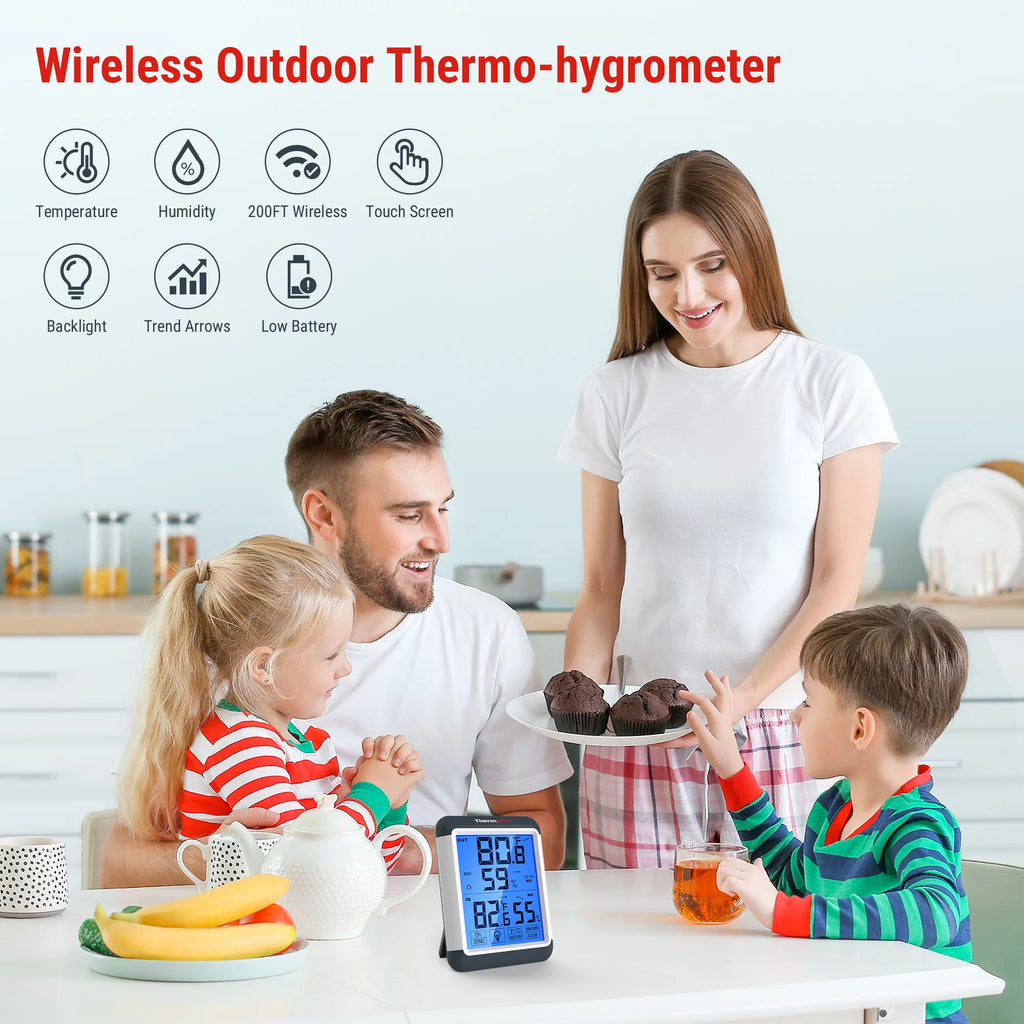Indoor Outdoor Thermometer Digital Wireless Hygrometer Temperature Humidity Monitor with Jumbo Touchscreen and Backlight T291076