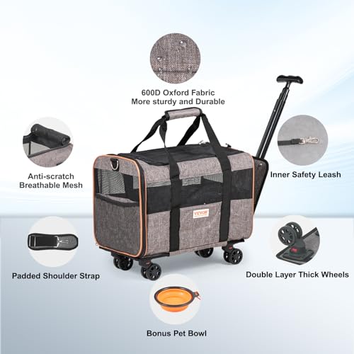 Airline Approved Expandable Rolling Pet Carrier with Telescopic Handle F633
