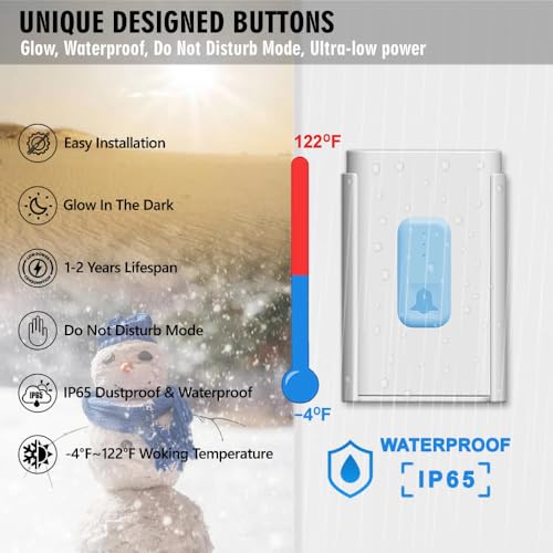 Wireless Doorbell Kit with 2 Button & 2 Receiver, White, 38 Chimes R2474